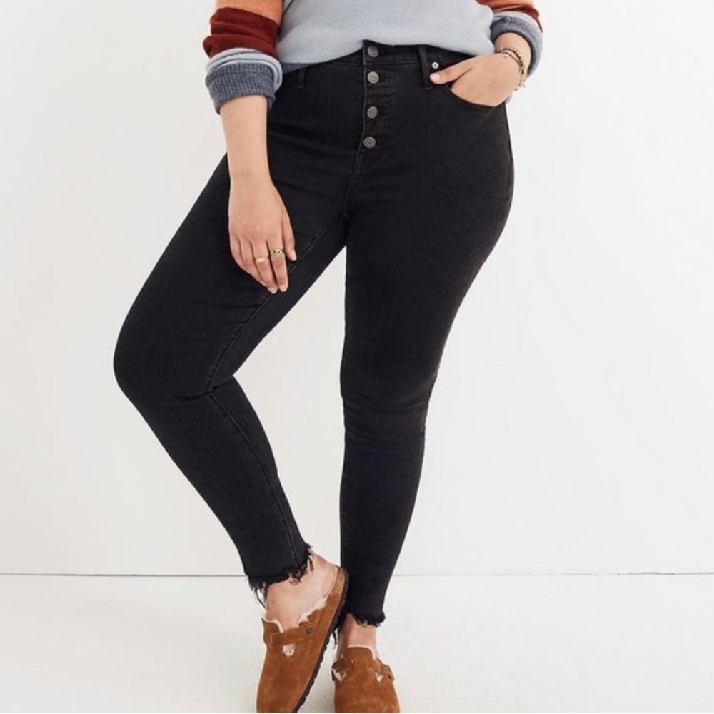 Madewell Black Skinny High-Rise Distressed Button-Fly Jeans Plus Size 35P